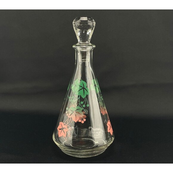 Vintage 60s glass decanter, MCM small bottle, glass stopper, vines pattern, - Picture 1 of 10